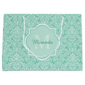 Stijlvol Mint Green Damask Monogram met naam Large Cadeautasje (Voorkant)