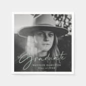 Stijlvol Mint Green Script Photo Afstuderen Servet (Voorkant)