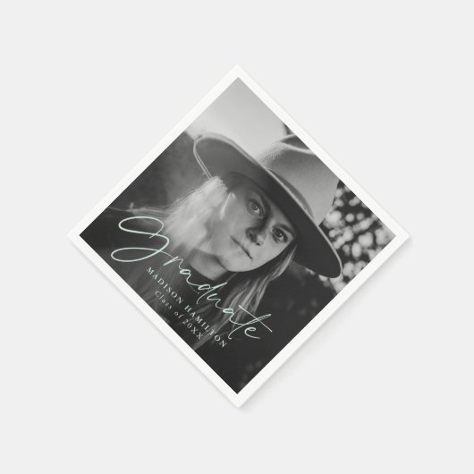 Stijlvol Mint Green Script Photo Afstuderen Servet (Hoek)