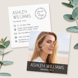 Stijlvol Modern Aangepast Foto Kleuren Logo Zwart Vierkante Visitekaartje