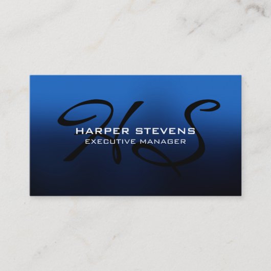 Stijlvol modern blauw zwart monogram Professional Visitekaartje (Voorkant)