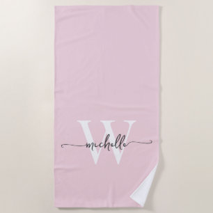 Stijlvol Modern Bleekroze Monogram Namenslettertyp Strandlaken