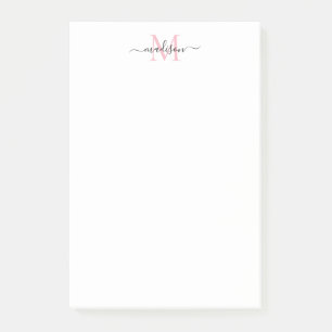 Stijlvol Modern Girly Script Monogram Blush Pink Post-it® Notes