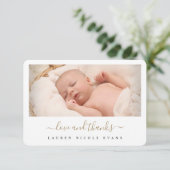 Stijlvol, modern Gold Script Photo-Baby shower Bedankkaart (Staand voorkant)