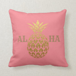 Stijlvol modern gouden ananas koraalroze aloha kussen