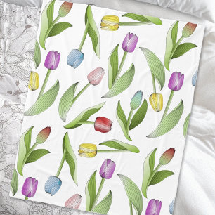 Stijlvol modern kleurrijk tulp bloemmotief fleece deken