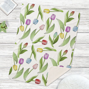 Stijlvol modern kleurrijk tulp bloemmotief sherpa deken