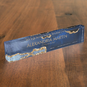 Stijlvol modern marineblauw goud glinsterend kanto naambordje