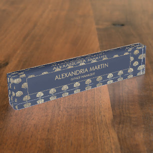 Stijlvol modern marineblauw goudstrand naambordje