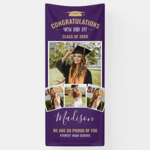 Stijlvol Modern Paarse 4 Photo Collage Afstuderen Spandoek