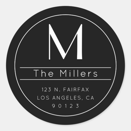 Stijlvol modern retour adres & monogram ronde sticker (Voorkant)