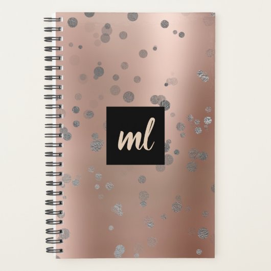 Stijlvol modern roos goud zilveren confetti stippe planner (Voorkant)