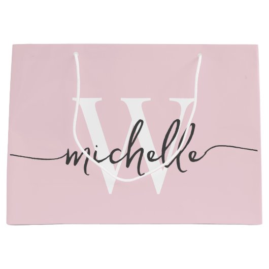 Stijlvol modern roze monogram initiaal script groot cadeauzakje (Voorkant)