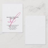 Stijlvol modern roze witte handschrift monogram visitekaartje (Voorkant / Achterkant)