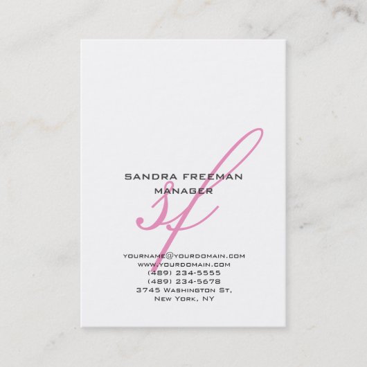 Stijlvol modern roze witte handschrift monogram visitekaartje (Voorkant)