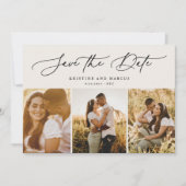 Stijlvol modern script, 3-Photo Multi Beige Save The Date (Voorkant)
