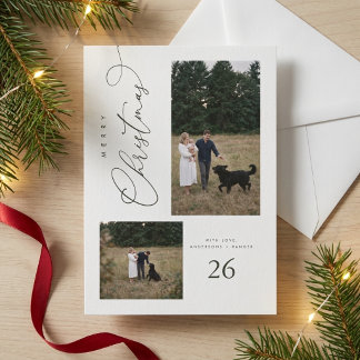 Stijlvol Modern Script Groene Familie Foto Kerstmi Feestdagenkaart