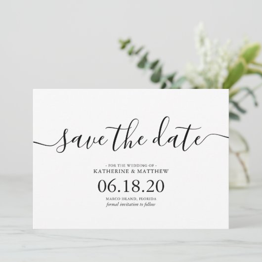 Stijlvol modern script trouwkaart 'Save the Date' Save The Date (Staand voorkant)