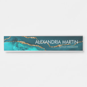 Stijlvol modern teal gouden glitters marmeren deur deurbordje