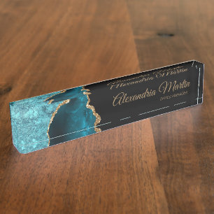Stijlvol Modern Teal Zwart Goud Glitter Schrift Naambordje