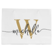 Stijlvol modern witgouden monogram initiaal script groot cadeauzakje (Achterkant)