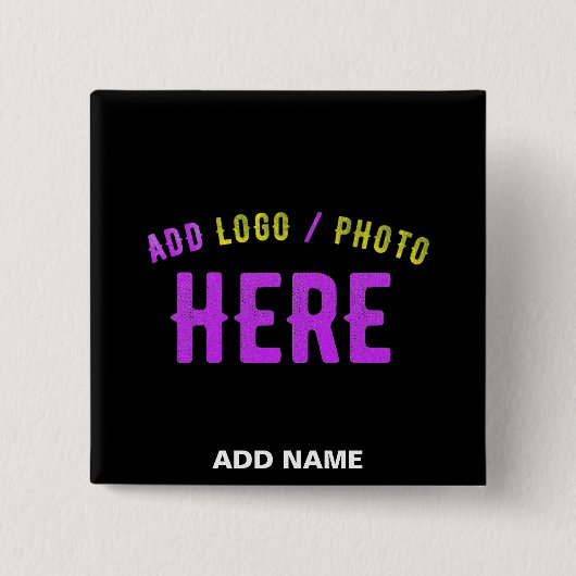 STIJLVOL MODERN ZWART GEVERIFIEERD BRANDED VIERKANTE BUTTON 5,1 CM (Voorkant)