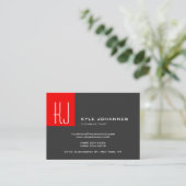 Stijlvol modern zwart monogram grijs rood visitekaartje (Staand voorkant)