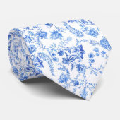 Stijlvol moderne blauwe witte bloemige paisley  stropdas (Opgerold)