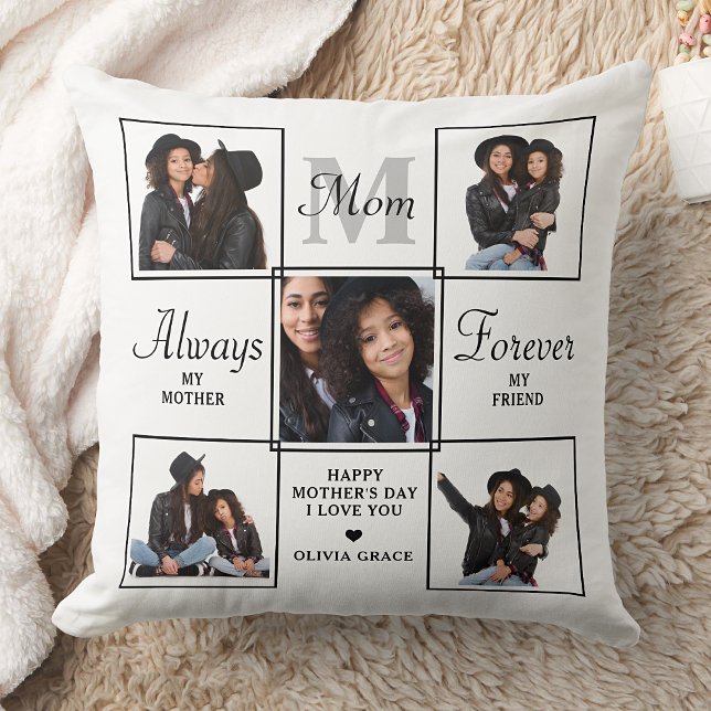 Stijlvol MOM Persoonlijk Monogram 5 Foto Collage Kussen (Creator heeft geüpload)