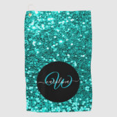 Stijlvol monogram aqua glitter naam zwart golfhanddoek (Voorkant)