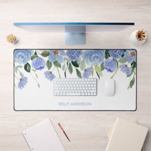 Stijlvol Monogram Blauw bloemenschildering rand Bureaumat