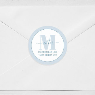 Stijlvol Monogram Blauw Eenvoudig Retouradres Ronde Sticker