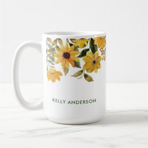 Stijlvol Monogram Geel Waterverf bloemmotief Koffiemok