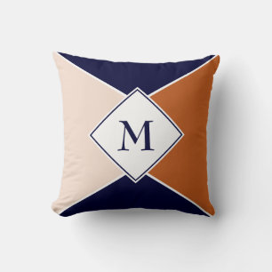 Stijlvol MONOGRAM geometrisch Navy Tan Cream Kussen