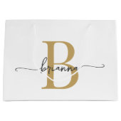 Stijlvol Monogram Initiaal Schrift Modern Wit Goud Groot Cadeauzakje (Voorkant)