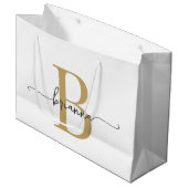 Stijlvol Monogram Initiaal Schrift Modern Wit Goud Groot Cadeauzakje (Voorkant Gekanteld)