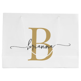 Stijlvol Monogram Initiaal Script Modern Wit Goud Groot Cadeauzakje