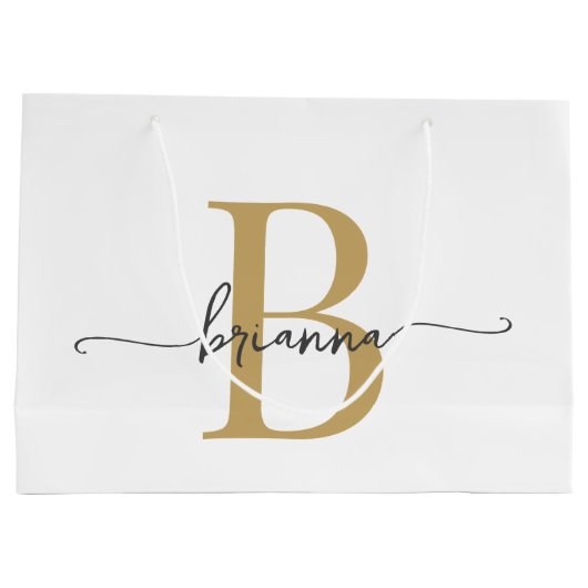 Stijlvol Monogram Initiaal Script Modern Wit Goud Groot Cadeauzakje (Achterkant)