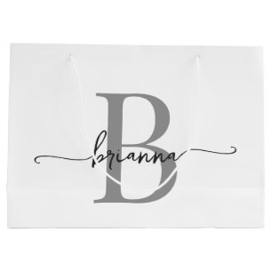 Stijlvol Monogram Initiaal Script Modern Wit Grijs Groot Cadeauzakje