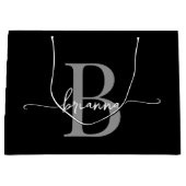 Stijlvol Monogram Initiaal Script Modern Zwart Gri Groot Cadeauzakje (Voorkant)