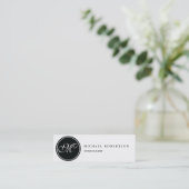 Stijlvol monogram klassiek zwart wit stempel mini visitekaartje (Staand voorkant)