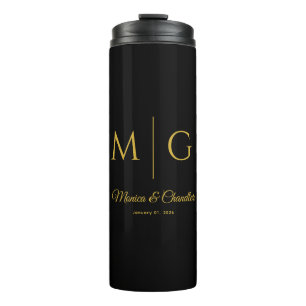 Stijlvol monogram met koppelnaam zwart thermosbeker