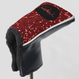 Stijlvol monogram rode glitter naam zwarte golf golfheadcover