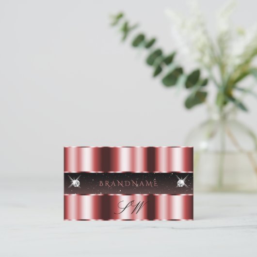 Stijlvol monogram Rood- en Zwarte Ruiten Visitekaartje (Staand voorkant)