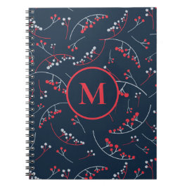 Stijlvol monogram rood marineblauw bes patroon notitieboek