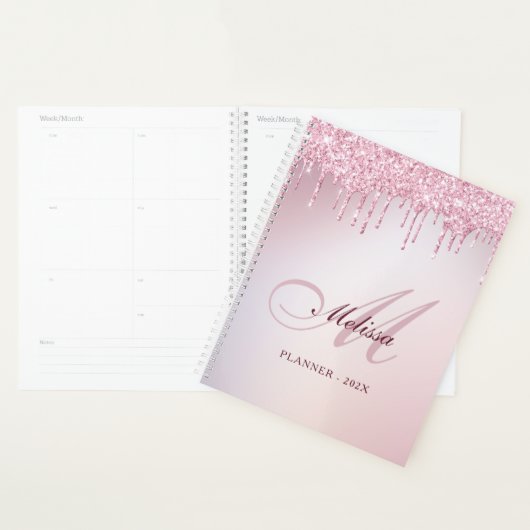 stijlvol monogram roos goud paarse glitter  planner (Display)