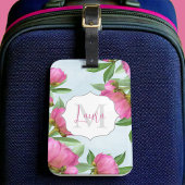 Stijlvol monogram roze botanische pony's elegant bagagelabel