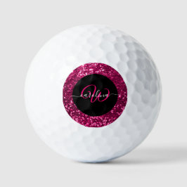 Stijlvol monogram roze glitter naam zwart golfballen