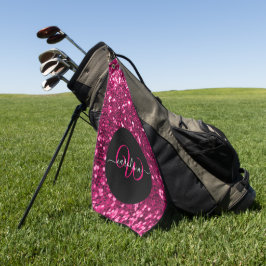 Stijlvol monogram roze glitter naam zwart golfhanddoek
