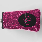 Stijlvol monogram roze glitter naam zwart golfheadcover (Voorkant)